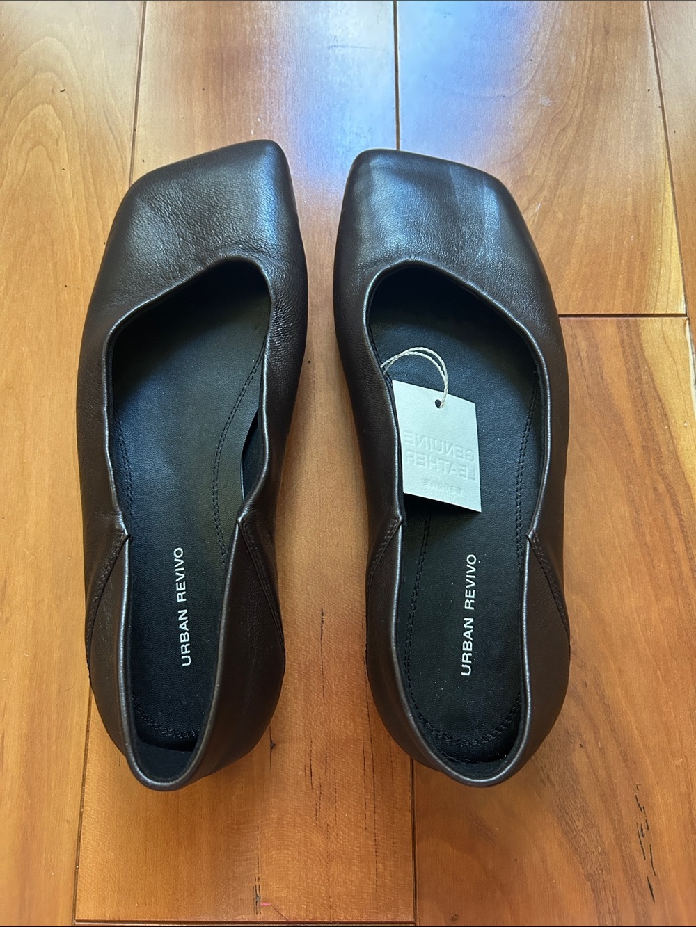 Urban Revivo Dark Brown Leather Square Toe Flats